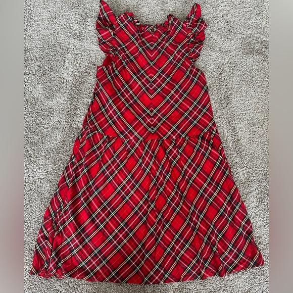 NWT Vineyard Vines Plaid Ruffle Tiered Dress Red Velvet Rayon Metallic - Picture 3 of 12